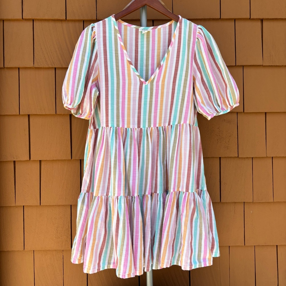 ANA | Striped Pastel Flowy Breezy Feminine Ruffle Babydoll‎ Mini Dress | Size M